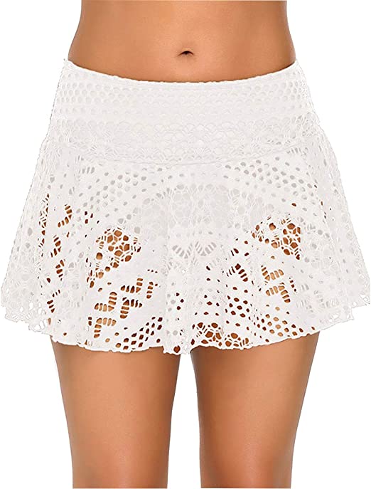 Bsubseach Crochet Lace Skirted Bikini Bottom Swimsuit Short Skort Swimdress S-XXXL