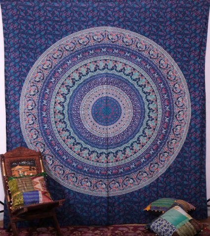 Handicrunch Hippie Elephant Tapestries Wall Hanging , Indian Mandala Tapestry Bedspread , Dorm Tapestry, Decorative Wall Hanging , Tapestries for Dorms