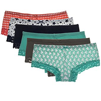6 Pack Women Cotton Hipsters Panties Briefs With Lace Trim Sexy Underwear Lady