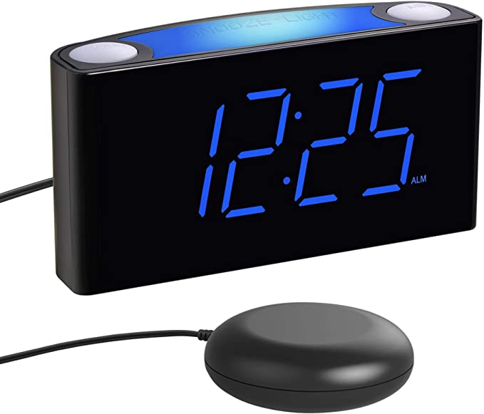 Alarm Clock for Bedroom, Loud Alarm Clock for Heavy Sleeper with Bed Shaker, 7" Large Display,Full Range Dimmer, 7 Color Night Light, 2 USB Charger,12/24H DST, Battery Backup, Vibrating Alarm Clock