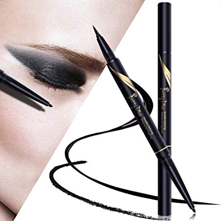 PrettyDiva DUO Liquid Eyeliner - Double Head Liquid Eyeliner Pen with Kohl Eyeliner, Waterproof Smudgeproof Gel Eyeliner Pencil for Smokey Cat Eye - Black