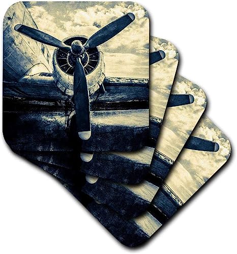 3dRose Abstracts of Aviation Propeller of an Old Aircraft Stylized Photo, Set of 8 Soft Coasters