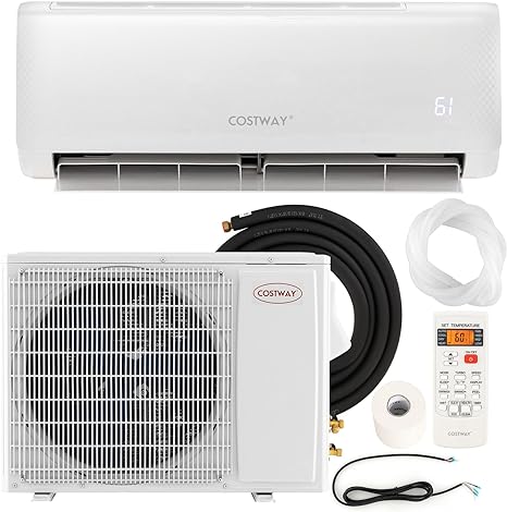 COSTWAY 17,000 BTU Mini Split Air Conditioner, with Heat Pump, 21 SEER2 Inverter Split AC Unit with 24H Timer, Auto Clean, Remote Control & Installation Kit for Rooms up to 1250 Sq.Ft (17000BTU, 208-230V, 21 SEER2)