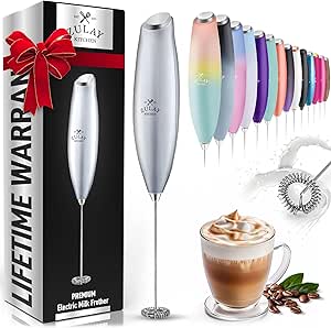 Zulay Powerful Milk Frother for Coffee with Upgraded Titanium Motor - Handheld Frother Electric Whisk, Milk Foamer, Mini Mixer & Coffee Blender Frother for Frappe, Latte, Matcha, No Stand - Silver