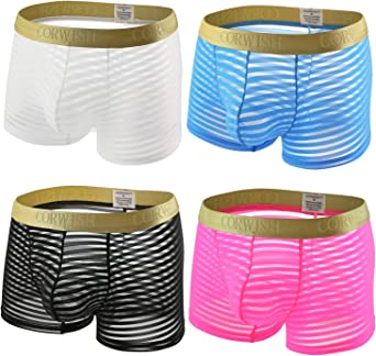 4 Pack of Men Underwear See Through Undies Sexy Boxer Briefs Mesh Underpants Transparent Pants Breathable Trunks for Man