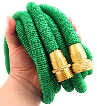 50ft Expandable Garden Hose by JFSG Outdoor - Strongest Brass Connections - Free Gift 7 Pattern Spray Nozzle - No Kinking Flexible Triple Layer Latex - 2017 Edition (50ft)