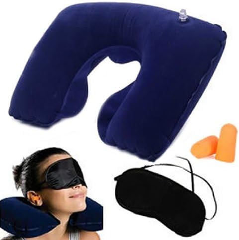 Broadfashion Inflatable Neck Travel Pillow Head Rest Cushion/Eye Mask/Earbuds for Holiday Flights & Sleeping