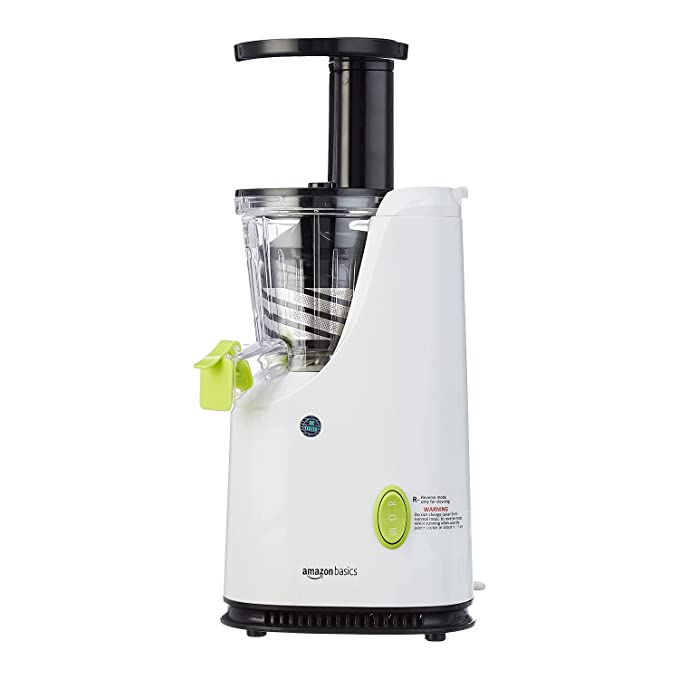 AmazonBasics Slow Juicer, 64 Rotation Per Minute, 200 W Energy Efficient Motor, 500 ml Juice Jar, White