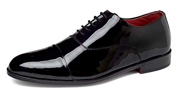 Carlos by Carlos Santana Men's Cap-Toe Tuxedo Oxford Dress Shoes - Black Calfskin Patent Leather