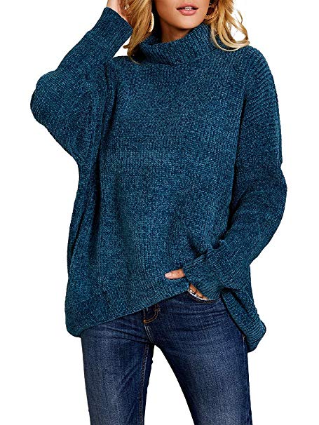 Ferbia Women Cowl Neck Sweaters Chunky Oversized Chenille Pullover Baggy Turtleneck Slouchy Batwing Sleeve Fall Jumper