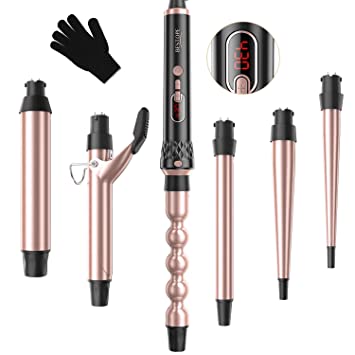 Curling Wand Set 6 in 1 BESTOPE Hair Curling Iron Wand with 6 Interchangeable Ceramic Barrels(0.35'' to 1.25'') Loose Beachy Waves to Tight Curls, Temperature Control LCD Display