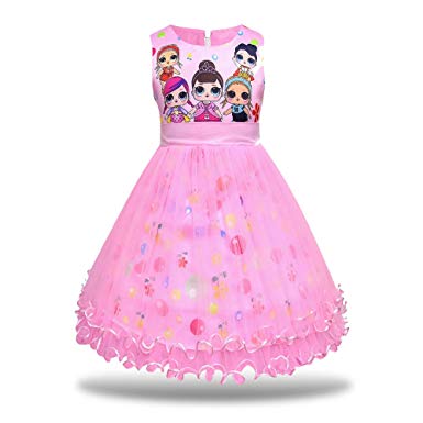 MagJazzy Girls Tutu Princess Dress Doll Digital Print Sleeveless Pageant Gown Dress for Doll Surprised