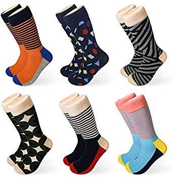 Mens Funny Dress Socks - Crazy Novelty Colorful Socks for Men - Cotton Crew fox Socks - 6 Pack