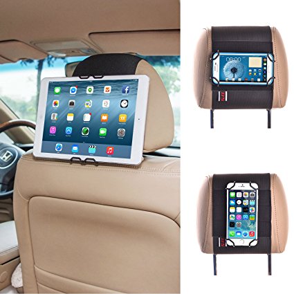 TFY Universal Smartphone & Tablet PC Car Headrest Mount Holder - iPad & iPhone 4/5（S） & iPhone 6/6S (Plus) - Samsung Galaxy cell phone & Tab - Nexus 5 / 7 / 10 - HTC Desire / Butterfly / One (Max & Mini) and More