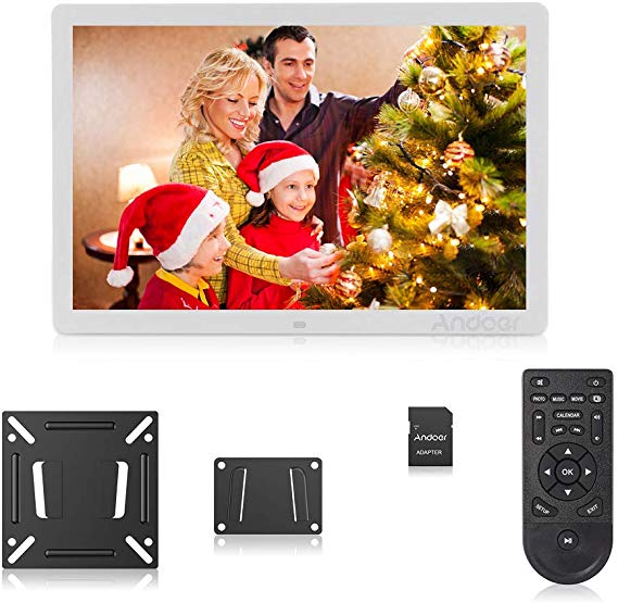 Andoer Digital Photo Picture Frame 17 Inch LED Digital Frame High-Resolution Digital Photo Album 1080P with Remote Control(White)