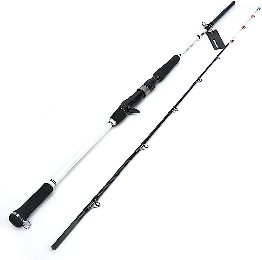 Ecooda 2-Pieces Saltwater Offshore Casting/Spinning Carbon Fiber Boat Fishing Rod Portable Travel Fishing Rod with Pearlized Color Rod Tip (Length 6＇6＂/7＇6＂/8＇6＂ Max Drag 35/44/57 LB)