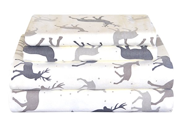 Pointehaven Heavy Weight Flannel Sheet Set, Twin, Autumn Deer