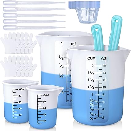 LET'S RESIN Silicone Measuring Cups, 450ml Accurate 2 Scales & 100ml Durable Measuring Cups, Epoxy Mixing Cup,Silicone Stirring Sticks, Easy Clean Resin Supplies for Resin Crafts, Glitter Tumbler