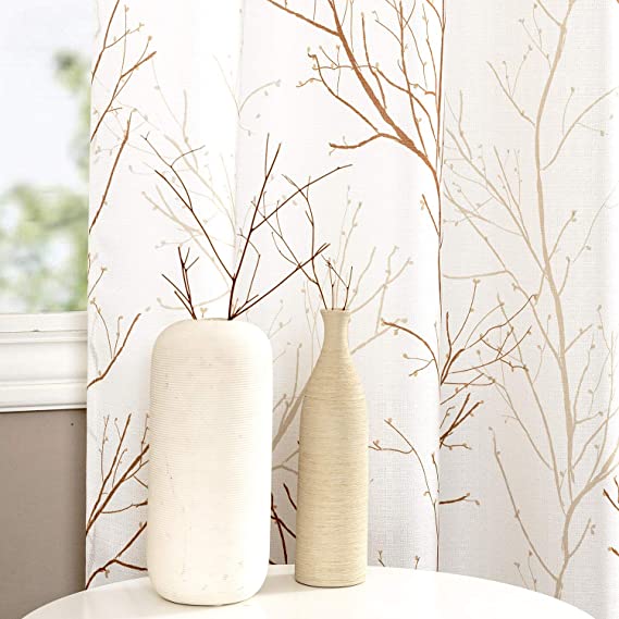 Natural Window Curtains for Living Room Floral Tree Branch Pattern Panels Grommet Top Curtains for Bedroom Causal Weave 2 Pcs 55" W x 63" L Taupe
