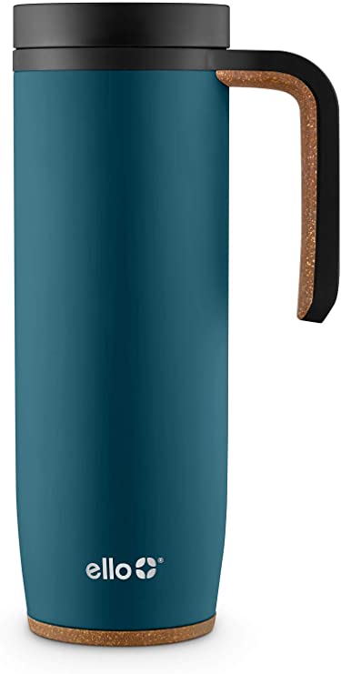 Ello Magnet Vacuum Insulated Stainless Steel Travel Mug with Leak-Proof Sealing Slider Lid, 18 oz, Poseidon