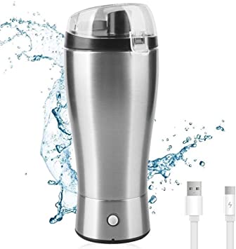 Euchoiz USB Rechargeable Protein Shaker Bottle | Portable Electric Stainless Steel 304 Double Wall Vacuum Insulated Vortex Mixer with X-Blade| 16oz 100% BPA Free, Leak Proof, Detachable Base (M01)