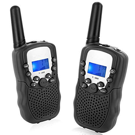 Topsung T388 Walkie Talkies for Family, Two Way Radio Long Range Handheld Cool Walky Talky for Camping Fishing Hiking Toys for Boys over 3 Years Old (Black 2 Pack)