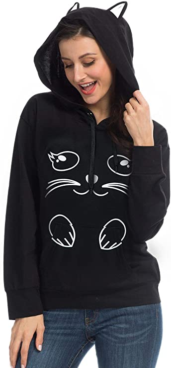 PERSUN Women's Cat Ear Hoodie Cute Friends Long Sleeve Kangaroo Pouch Hooded Sweatshirts