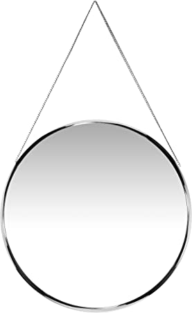 Infinity Instruments Circle Modern Chrome Round 18 inch Mirror with Hanging Chain, Silver