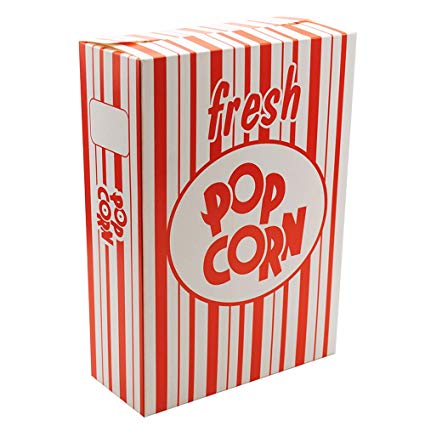 Fasmov Set of 100 - Close Top Movie Theater Popcorn Boxes, Carnival Circus Party Favors (Red and White Stripes)