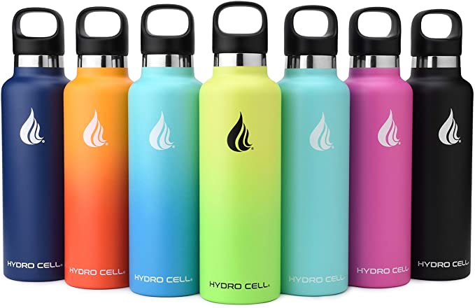 HYDRO CELL Stainless Steel Water Bottle w/Straw & Standard Mouth Lids (32oz 24oz 20oz 16oz) - Keeps Liquids Hot or Cold with Double Wall Vacuum Insulated Sweat Proof Sport Design (all colors)