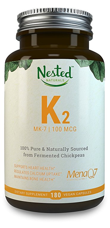 VITAMIN K2 (MK7) 100 mcg | 120 Vegan Capsules of Premium, HIGHLY Bioavailable MenaQ7 From Chickpeas – 100% NON GMO & SOY FREE K 2 Supplement | Bone & Cardiovascular Health Support | MK 7 Supplements