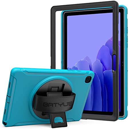 BATYUE Case for Samsung Galaxy Tab A7 10.4 2020, Heavy Duty Rugged Shockproof Protective Case with Hand Strap Rotating Kickstand for Galaxy Tab A7 10.4 Inch SM-T500/T505/T507 (Light Blue)