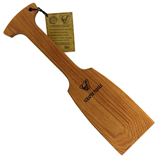 BBQ Wooden Grill Scraper Cleaner, Natural Red Oak Wood - Charcoal and Gas - Cleans top and between barbecue grates. Use to oil & clean barbecue. Sustainable and safe replacement for wire bristle brush