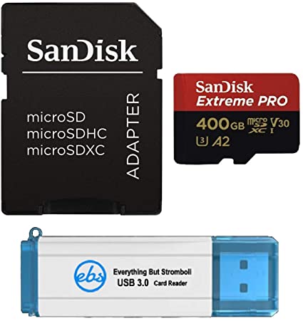 SanDisk 400GB Micro SDXC Extreme Pro Memory Card Works with GoPro Hero 7 Black, Silver, Hero7 White UHS-I A2 (SDSQXCZ-400G-GN6MA) Bundle with (1) Everything But Stromboli 3.0 Micro/SD Card Reader