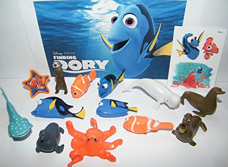 Disney Finding Dory Movie Deluxe Figure Set of 14 Toy Kit with Figures, Tattoo Sheet, ToyRing featuring Dory, Nemo, Marlin, Hank the Octopus and Many More!