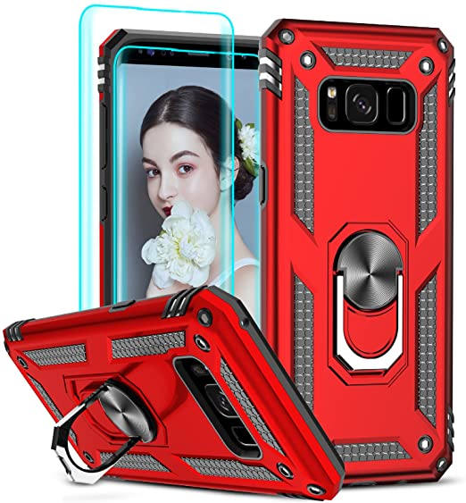 LeYi Compatible for Galaxy S8 Phone Cases [Not Fit S8 Plus], Samsung Galaxy S8 Case with [2 PCS] 3D Curved Screen Protector for Women Girls, [Military-Grade] Kickstand Phone Case for Samsugng S8, Red