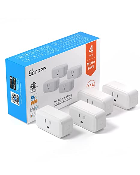 SONOFF S40 15A WiFi Smart Plug with Energy Monitoring ETL Certified, Smart Outlet Timer Switch, Work with Alexa & Google Home Assistant, IFTTT Supporting, 2.4 Ghz Wi-Fi Only 4-Pack