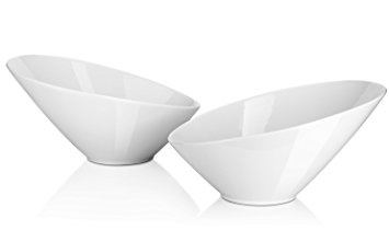 DOWAN Porcelain Angled Serving Bowls/Salad Bowls, 2 pc, 26 oz, White