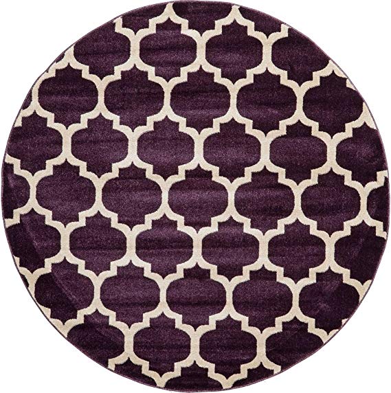 Unique Loom Trellis Collection Moroccan Lattice Purple Round Rug (6' x 6')