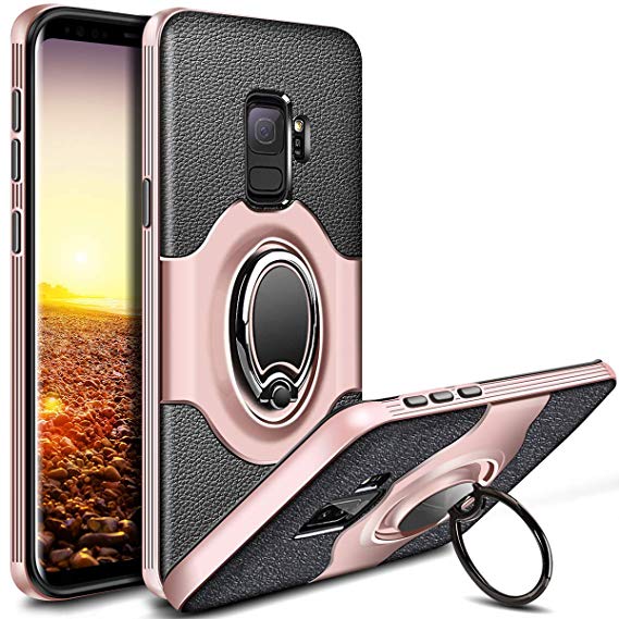 VUNAKE Case for Galaxy S9,Ultra Slim Shockproof Fit Samsung Galaxy S9 Case with Ring Holder Cover Anti-Scratch Protective Impact Resistant Bumper Cover for Samsung Galaxy S9(Rose Gold)