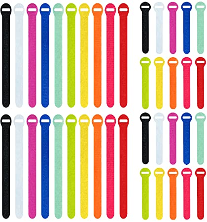 Oksdown 40 Pack 10 Color Reusable Cable Ties Multi Color Releasable Cable Straps Adjustable Hook and Loop Colorful Cable Wire Tidy for PC Cable Management