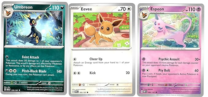 Umbreon Espeon Eevee - Obsidian Flames - Pokemon Evolution 3 Card Lot - 086/197-130/197