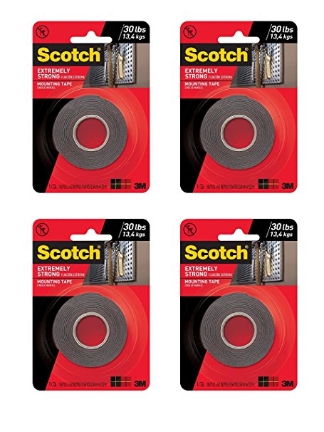 Scotch Extreme Mounting Tape, 1 by 60-Inch, Black (30 LB 4-Pack)