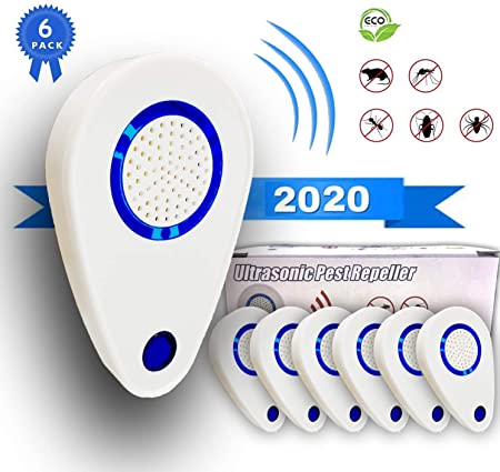 Ultrasonic Pest Repellent, Indoor Plug, Electronic and Ultrasound Repeller - Insects, Mosquitoes, Mice, Spiders, Ants, Rats, Roaches, Bugs Control - Eco Friendly Repellent 2020 Upgraded - 6 Packs