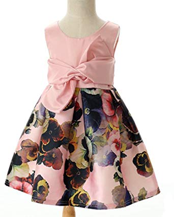 Kidscool Little Girls Sleeveless Flower Print Ball Gown Formal Dress