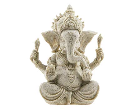 Winterworm Handmade Ganesha Elephant God Statue Sandstone Sculpture Buddha Figurine Decoration