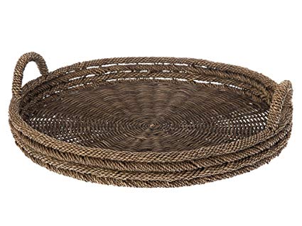 KOUBOO Round Serving Tray in Lampakanay and Wicker