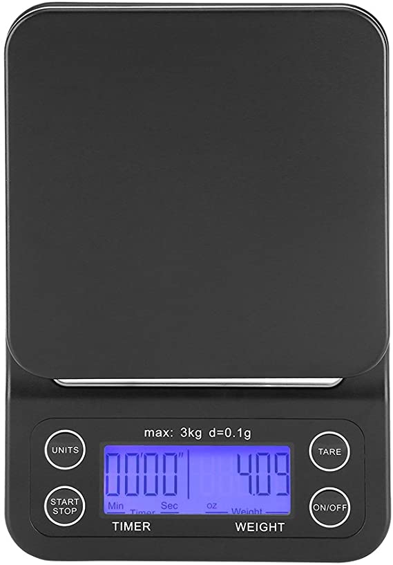 3KG/0.1g Electronic LCD Digital Kitchen Food Scale Drip Coffee Weighing with Timer (Bluish Violet Backlight)