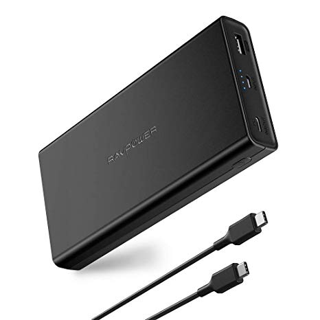 USB C Portable Charger RAVPower 20100mAh PD 3.0 45W Power Delivery Power Bank (USB-C Input, 45W Type-C Output) External Battery Pack for MacBook, Nintendo Switch, Galaxy S9 and More, Black (Renewed)