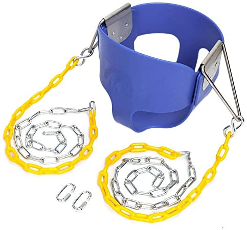 JOYMOR Toddler Swing Extra Long Chain with 2 Carabiners High Back Full Bucket Seat with Coated Swing Chains for Kids Outdoor Fully Assembled (Blue)